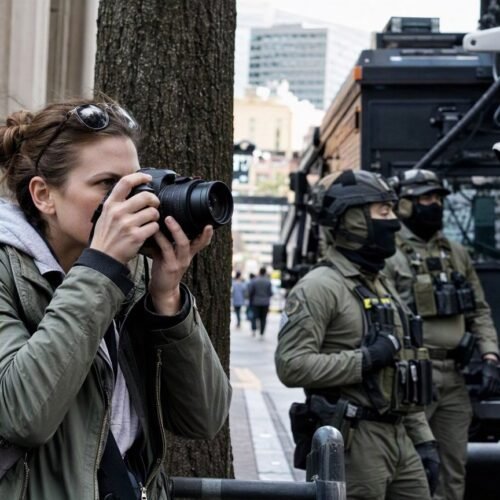 Here's a sentence that should stop you cold: a woman stood on a public sidewalk in Portland, Maine, took a photo of federal agents making an arrest, and within days her spouse's home address, phone number, and a list of everyone living in that house