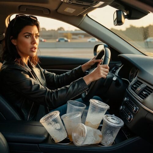 Seven iced teas. That's what it took for Kourtney Kardashian to pee in her car on the freeway, toss her underwear in the trash, and then just... show up for her shift at the store like nothing happened. And honestly? I kind of respect it.